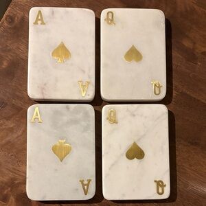 Marble Playing Card Coasters with Gold Accents